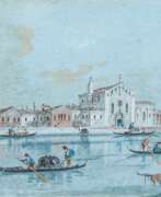 Гуашь. Giacomo Guardi. View of the Island of Sant'Elena in Venice