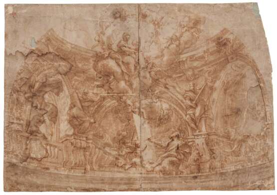 Domenico I Piola. Große dekorative Entwurfsskizze mit dem Bild des Heiligen Lukas und der Jungfrau Maria - Foto 1