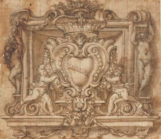 Domenico I Piola. Decorative Motif with Putti Holding a Crest - фото 1