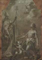 Giuseppe Varotti. Grisaille mit dem Heiligen Gregor dem Großen und dem Heiligen Sebastian