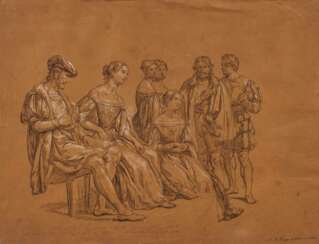 Giuseppe Sabatelli. Gruppe von sitzenden Figuren, die der Lesung von Gerusalemme Liberata folgen