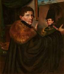 Carl Wilhelm Freiherr von Heideck. The Painter's Self Portrait in front of his Portrait as Bavarian Officer