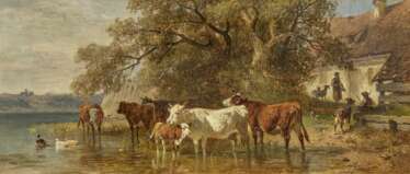 Friedrich Voltz. Hirten mit Vieh am Wasser