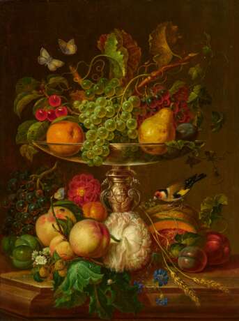 Caspar Arnold Grein. Magnificant Still Life with Flowers and Fruit in a Glass Bowl - photo 1