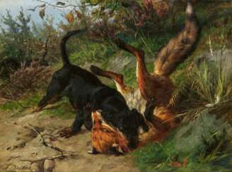 Carl Friedrich Deiker. Hunting Dogs with Fox