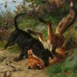 Carl Friedrich Deiker. Hunting Dogs with Fox - Marchandises aux enchères