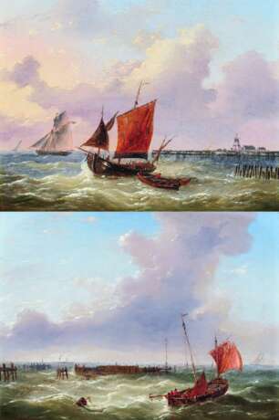 Louis Verboeckhoven. Two Paintings: Sailors in front of the Coast - фото 1