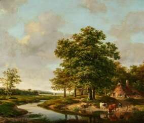 Hendrikus van de Sande Bakhuyzen. Wide Landscape with Cattle at the Waterside