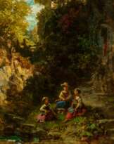Carl Spitzweg. Three School Girls Resting