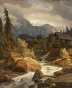 Картины. Andreas Achenbach. Wild Stream with Watermill in Norway