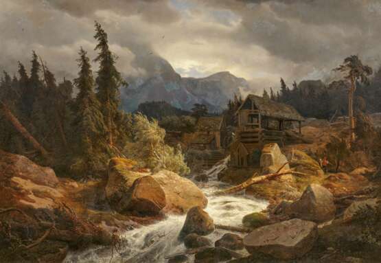 Andreas Achenbach. Wild Stream with Watermill in Norway - фото 1