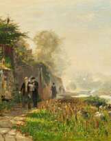 Hugo Mühlig. Strollers on the River Promenade on the Rhine