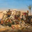 Raden Saleh Ben Jaggia. Battle between Arab Horsemen and a Lion - Prix ​​des enchères