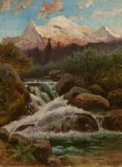 August Lohr. Mexican Mountain Landscape with a Waterfall in front of the Iztaccíhuatl