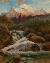 August Lohr. Mexican Mountain Landscape with a Waterfall in front of the Iztaccíhuatl