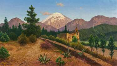 August Lohr. Gebirgslandschaft in Mexiko mit dem Popocatepetl