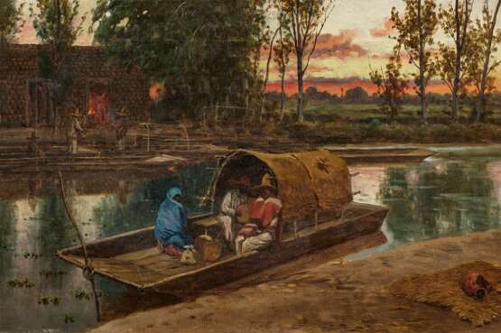 August Lohr. Riverscape in Mexico with People in the Boat - фото 1