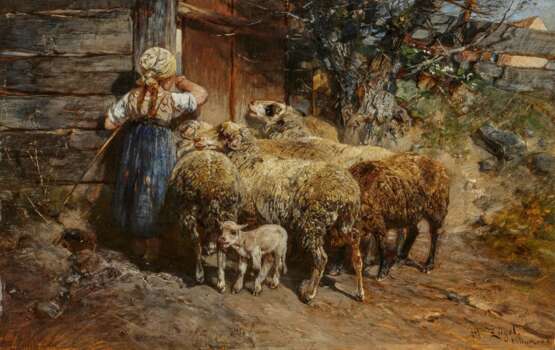 Heinrich von Zügel. Schafe an der Stalltür - Foto 1