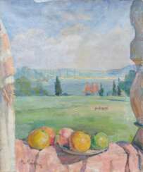 Kurt Kühn. Stillleben mit Äpfeln auf der Veranda des Ateliers oberhalb des Sees