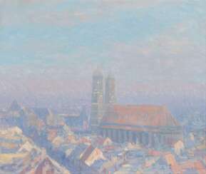 Charles Joh. Palmié. Morgendlicher Blick über die Dächer auf die Liebfrauenkirche in München