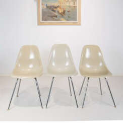 Herman Miller/Vitra three DSX Plastic Side Chairs, S-shell, design by Charles and Ray
