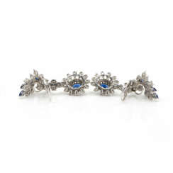Pair of clip earrings set with sapphires and diamonds