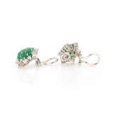 Pair of clip earrings set with emeralds and diamonds - photo 3