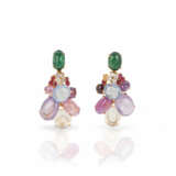 Pair of earrings set with gemstones and diamonds - photo 1