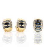 Ювелирные изделия. Jewelry set with sapphire-diamond setting