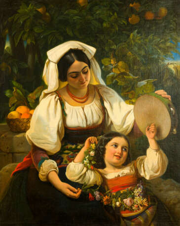 Johann Grund (1808 Vienna - 1887 Baden-Baden) Mother and daughter in traditional costume - photo 1