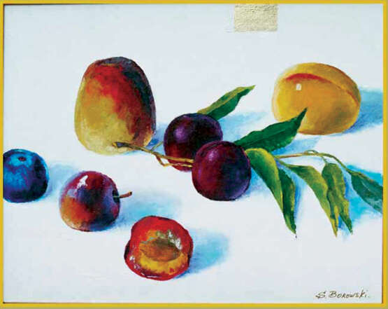 фрукты на белом 1 Leinwand Ölfarbe Op-Art Stillleben 2001 - Foto 1