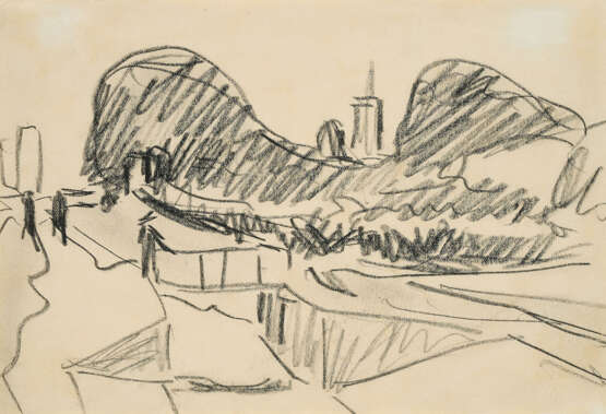 Ernst Ludwig Kirchner. Waldige Landschaft mit Durchblick auf einen Turm - Foto 1