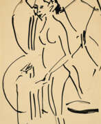 India Ink. Ernst Ludwig Kirchner. Stehendes nacktes Mädchen (Stehender weiblicher Akt vor Wanddekoration)