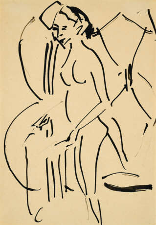 Ernst Ludwig Kirchner. Stehendes nacktes Mädchen (Stehender weiblicher Akt vor Wanddekoration) - Foto 1