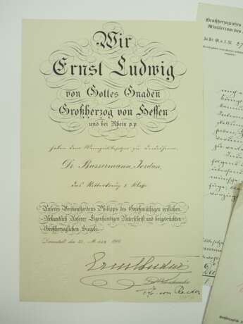 Dr. jur. Ludwig Bassermann-Jordan: Hessen - Großherzoglicher Orden Philipps des Großmütigen, Ritterkreuz 1. Klasse Urkunde. - photo 2