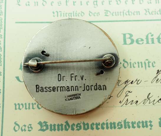 Geheimrat Dr. jur. Friedrich von Bassermann-Jordan: Vereins- und Mitgliedsabzeichen, mit Urkunde. - photo 2