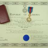 Liberia: Orden des Sterns von Afrika, Offiziersdekoration, im Etui, mit Urkunde für Otto Rathje. - Foto 2