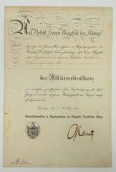 Preussen: Militärverdienstkreuz Urkunde für einen Vizefeldwebel d.Res. im 4. Garderegiment zu Fuß.