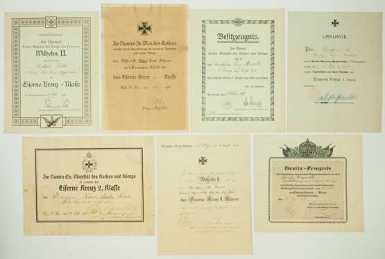 Preussen: Eisernes Kreuz, 2. Klasse Urkunde - 7 Exemplare. - фото 1