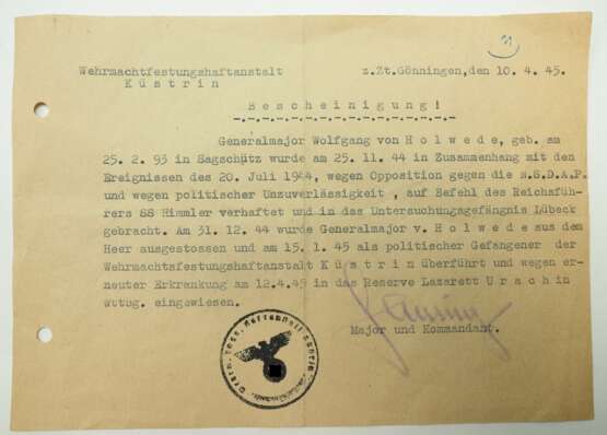 Dokumente und Fotos aus dem Nachlass des Generalmajor Wolfgang von Holwede - Widerstand. - фото 2
