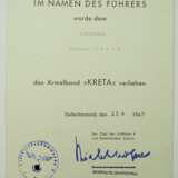 Ärmelband "KRETA" Urkunde für einen Feldwebel der Luftflotte 4. - Foto 1