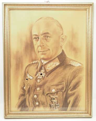 Kohlezeichnung des Generalleutnant Paul Scheuerpflug - Ritterkreuz des Eisernen Kreuzes mit Eichenlaub. - Foto 1