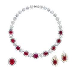 GROUP OF RUBY AND DIAMOND JEWELLERY