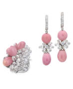 Perle de conque. CONCH PEARL AND DIAMOND EARRINGS AND RING