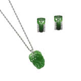 JADEITE AND DIAMOND EARRINGS AND PENDENT NECKLACE - Foto 1
