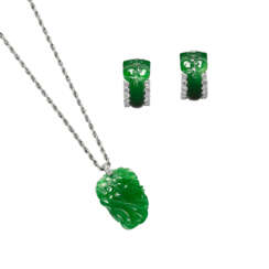 JADEITE AND DIAMOND EARRINGS AND PENDENT NECKLACE