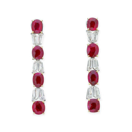 NO RESERVE - RUBY AND DIAMOND EARRINGS - Foto 1