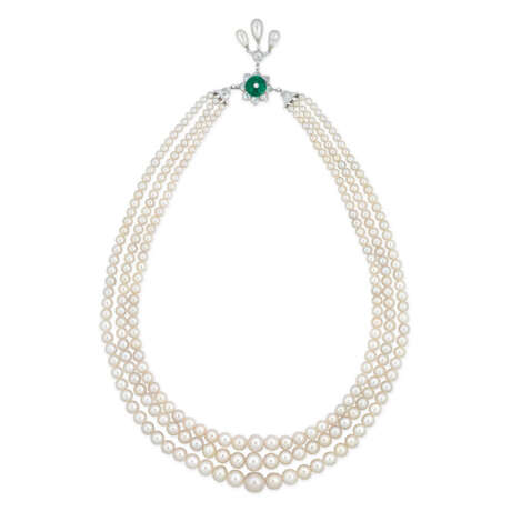 BHAGAT NATURAL PEARL, EMERALD AND DIAMOND NECKLACE - photo 1