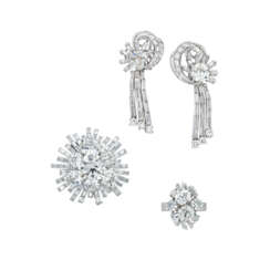 CHAUMET DIAMOND BROOCH, CHANTELOUP DIAMOND PENDENT EARRINGS; AND A RING