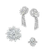 Chaumet. CHAUMET DIAMOND BROOCH, CHANTELOUP DIAMOND PENDENT EARRINGS; AND A RING